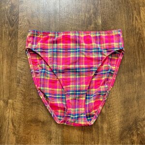 Vtg Matari Swim Bikini Bottoms Sz Large Abstract Picnic Plaid Rainbow